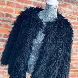 Shaggy Faux Fur Black Coat (Large)
